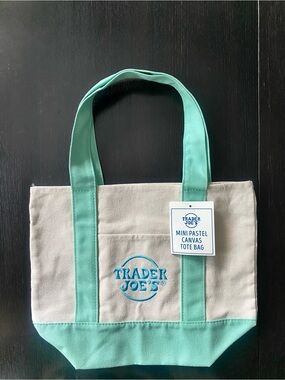 Trader Joe's Mini Canvas Tote — Mint and Cream